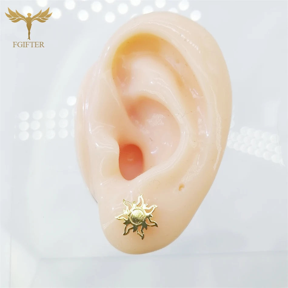 Fashion Sun flower Stud Earrings Pendant Chain Necklace For Women Golden Stainless Steel Jewelry Set Ear Neck Accessories Gifts