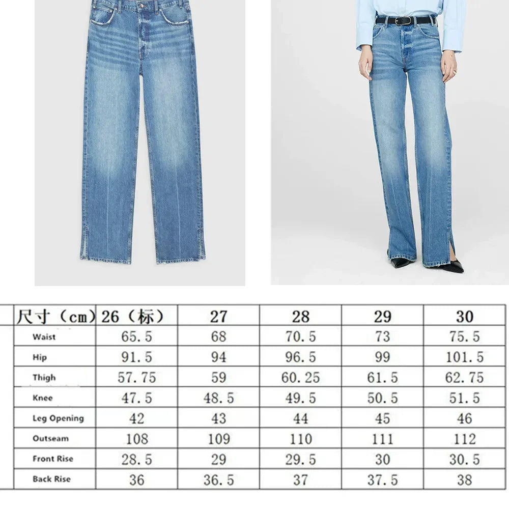 Women's Light Blue Versatile Hole Jeans Spring Summer New Ladies High-Waisted Fringe Straight Denim Pants