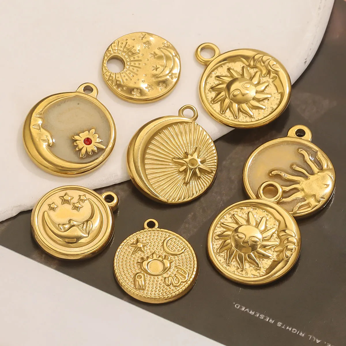 5pcs Gold Texture Sun Moon Pendant Fashion DIY Jewelry Accessories Trendy Women Stainless Steel Necklace Earring Wholesale