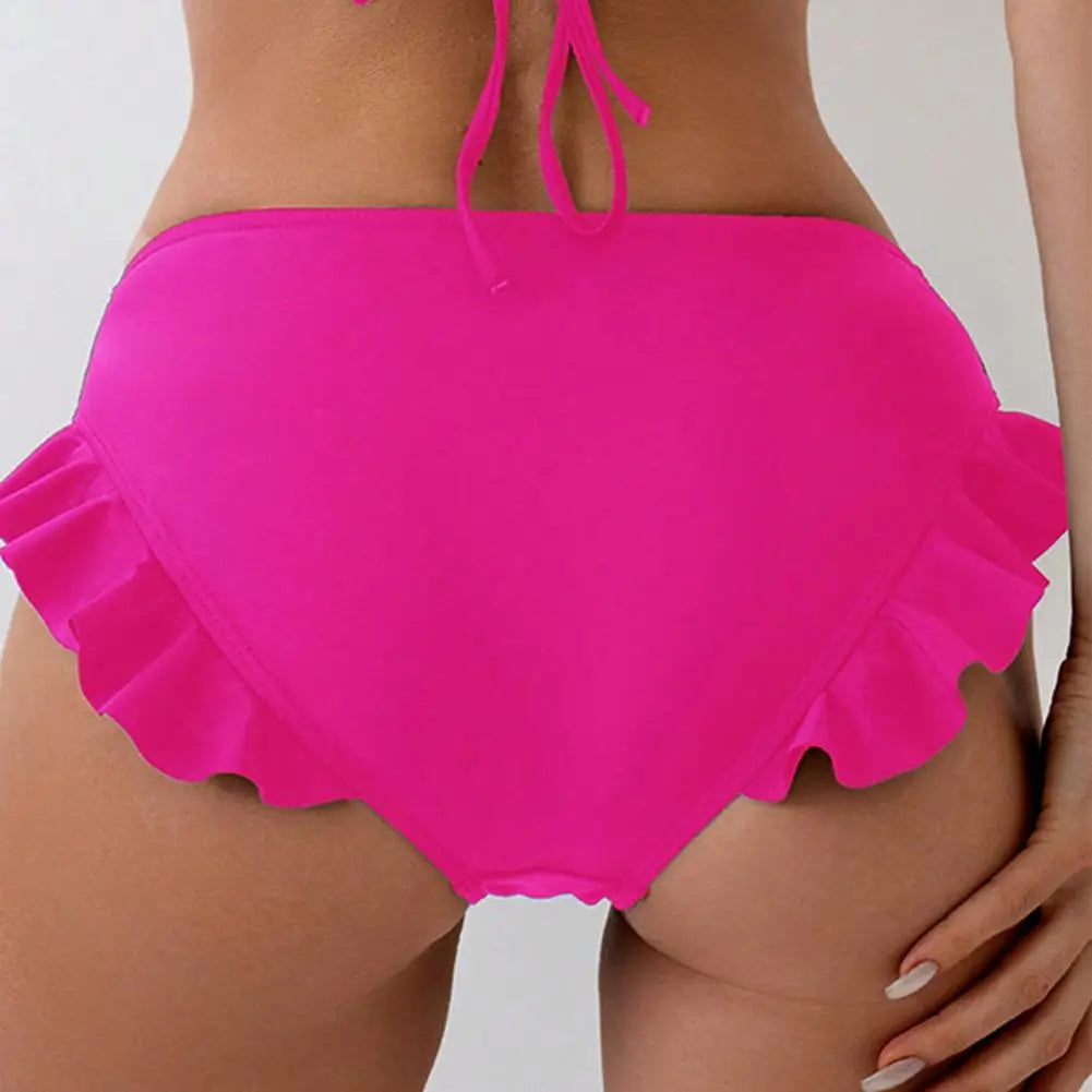 Women Swimming Trunks High-Waisted Ruffle Trim Bikini Bottoms with Tummy Control Quick-Drying Swimwear Beachwear