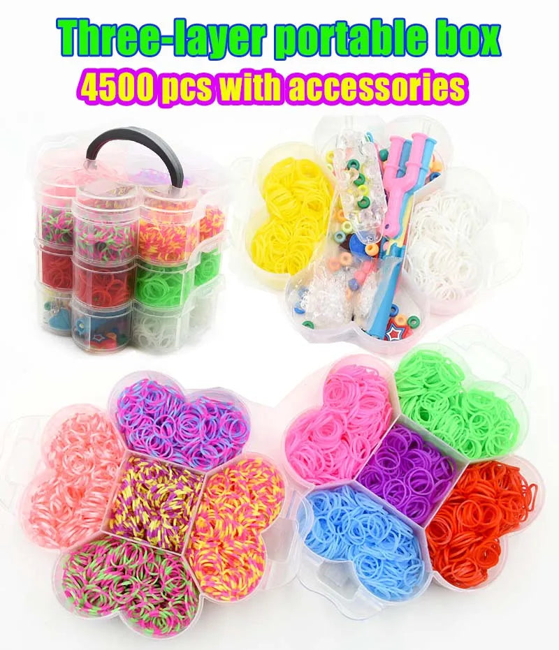 DIY Hand Made Rubber Bands Twist Loom Set Rubber Loom Bands Kits Friendship Bracelet Maker Making Kit for Kids In Stock