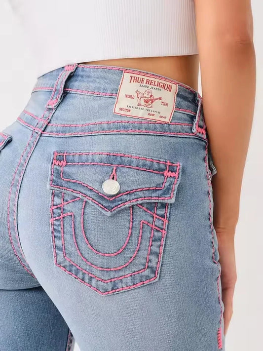 Gothic Vintage Buddha Jeans Y2K Clothes Women Fashion Casual Pocket Embroidery Retro Blue Baggy Jean High Waist Wide Leg Trouser