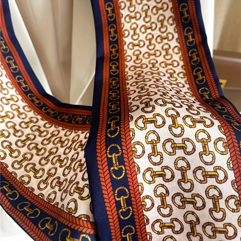 Double Sided Printed Streamer Scarf, Elegant Thin Narrow Neck Scarf Professional Shirt Matching Silky Scarf For Women