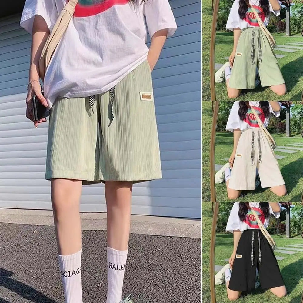 Sports Shorts Women Summer Anti Emptied Ice Silk Shorts Casual Lady Elastic High Waist Beach Short Pants