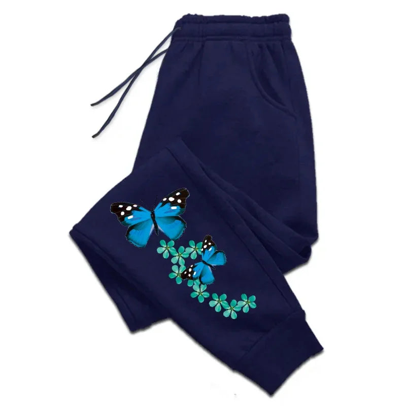 Womens Sweatpants Butterfly Printing Casual Trousers Jogging Sports Pants Outdoors Fashion Sportswear HotSale Trend Street Pants