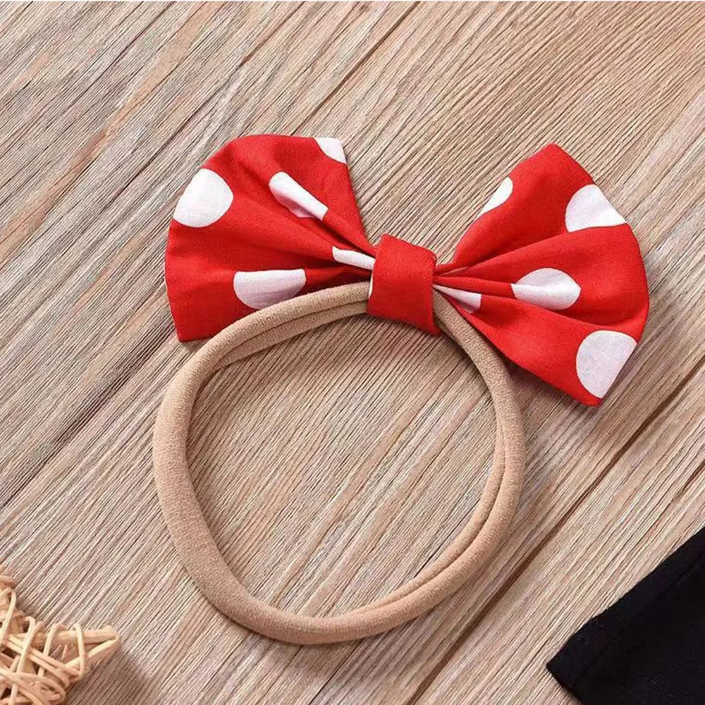 2-Piece Summer New Girls' Suspenders Bow-tie Polka Dot Dress Small Flying Sleeve Polka Dot Pure Black Blouse + Suspenders Skirt