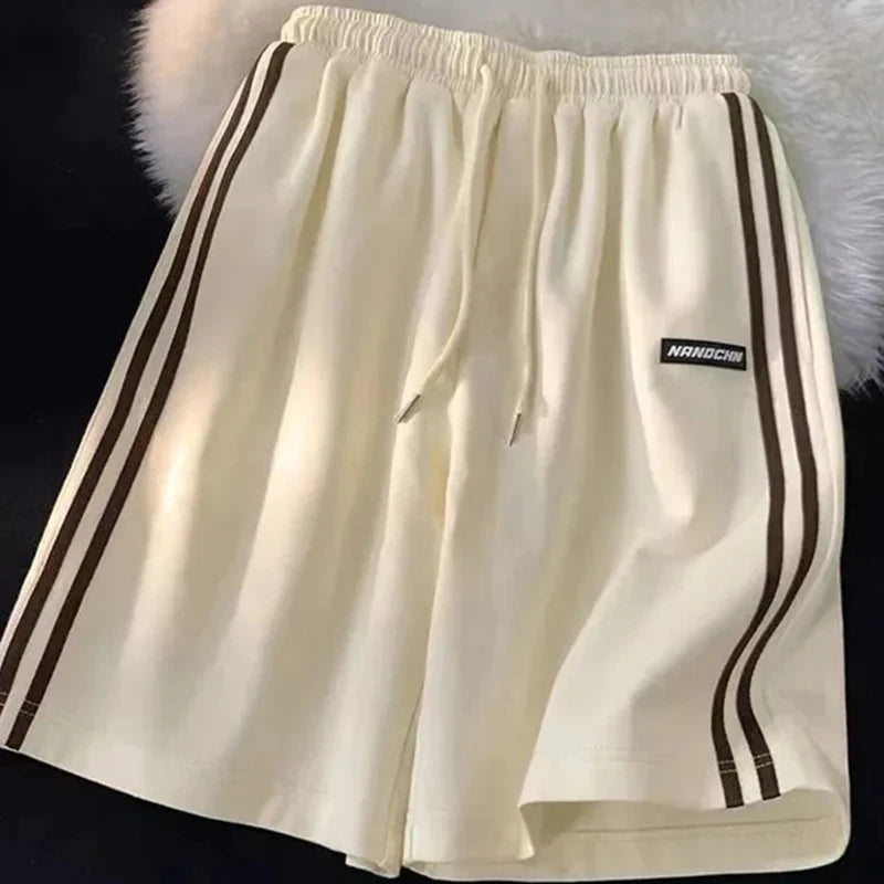 New Fashion Striped Shorts Women Summer Streetwear Loose Wide Leg Shorts Korean Casual  Sports Shorts Bf Couple Oversized