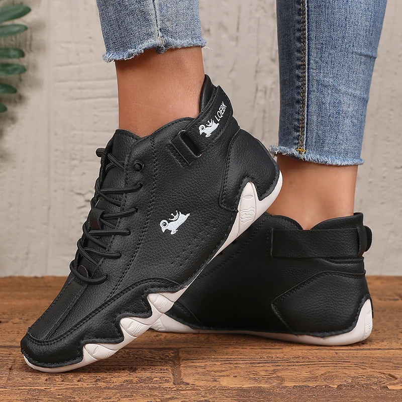 Women's New Leather Design Shoes Lightweight Easy  Comfortable Breathable Suitable Outdoor Cycling Walking  Flat Bottomed Boots