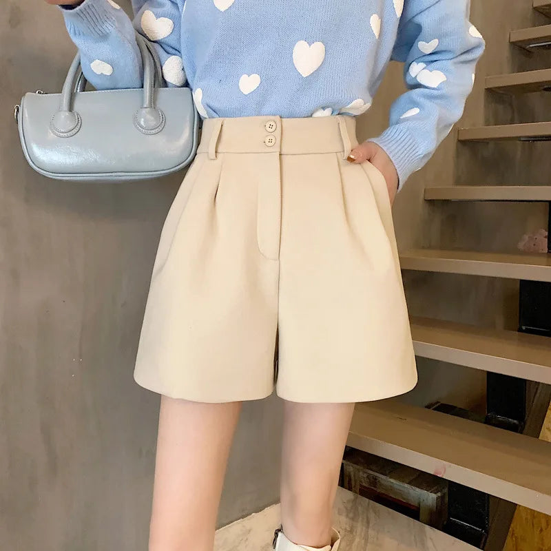 Woolen Boot Pants Wide-leg Pants  Women with High Waist Slim Solid Color Shorts Casual and Versatile Fashion