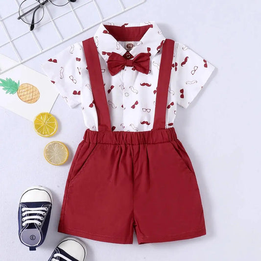 0-24 Months Baby Boys Costumes Short Sleeve Bodysuit with Bow + Suspender Pants Fashion Parties Festivals Gentleman Clothing