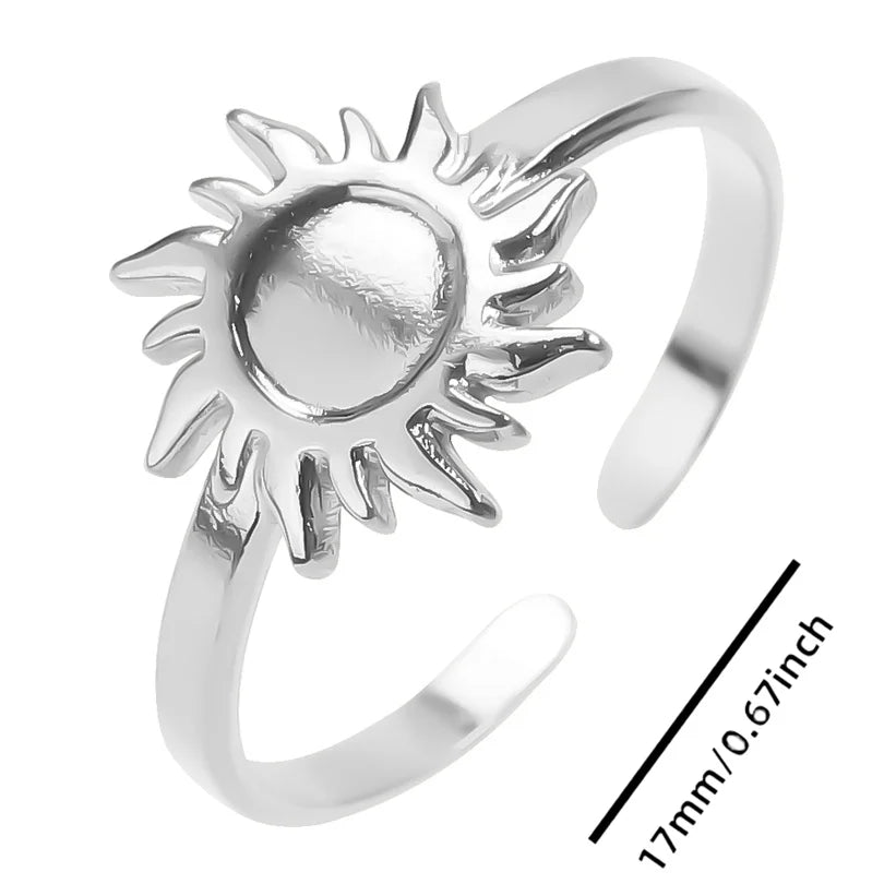 Wholesale 6pcs Steel Color Rings Hug Snake Love Star Moon Shell Leaf Shaped Rings Stainless Steel Women Jewelry Charms No Fade