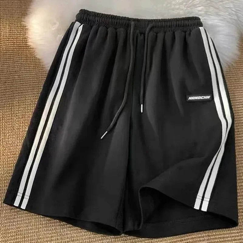 New Fashion Striped Shorts Women Summer Streetwear Loose Wide Leg Shorts Korean Casual  Sports Shorts Bf Couple Oversized
