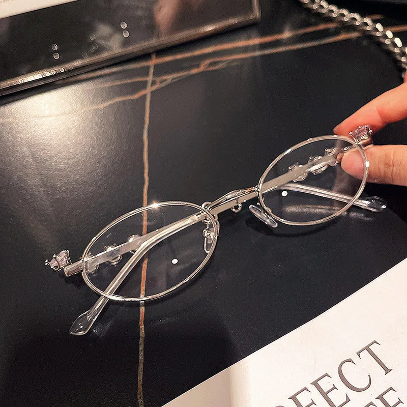 Women's Oval Metal Gm Pearl Set Diamond Small Face Small Frame Advanced Sense Rhinestone Girl Myopia Glasses