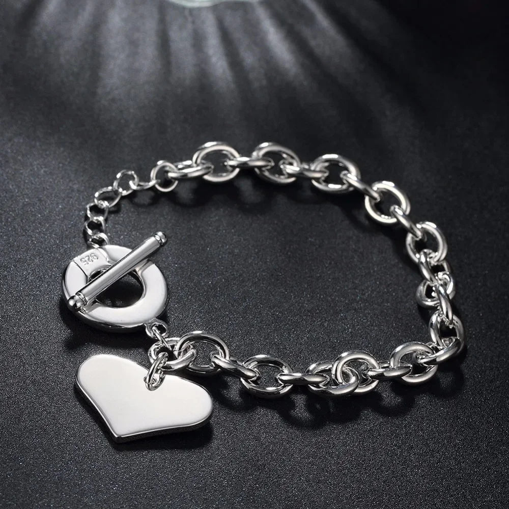 New 925 Sterling Silver Hot Sale Heart Shaped Pendant Bracelets For Women Wedding Souvenir Luxury Jewelry Fashion Party Gifts