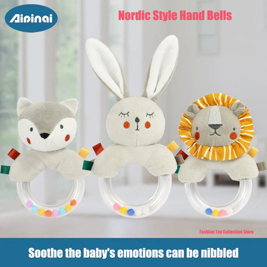 Soft Baby 3D Nordic Plush Stuffed Handbell Baby Soft Rattle Toys Montessori Sensory Early Development for Infant Toddler Gifts
