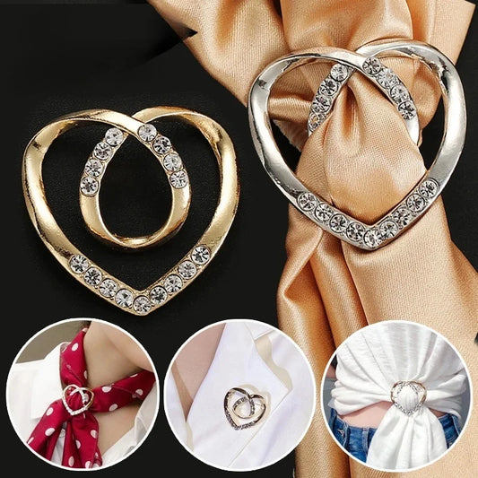 Adjustable Knot Scarf Buckle Pin - Decorative Crystal Silk Brooch Clip for T-Shirts Blouses Shawls Women's Fashion Accessories