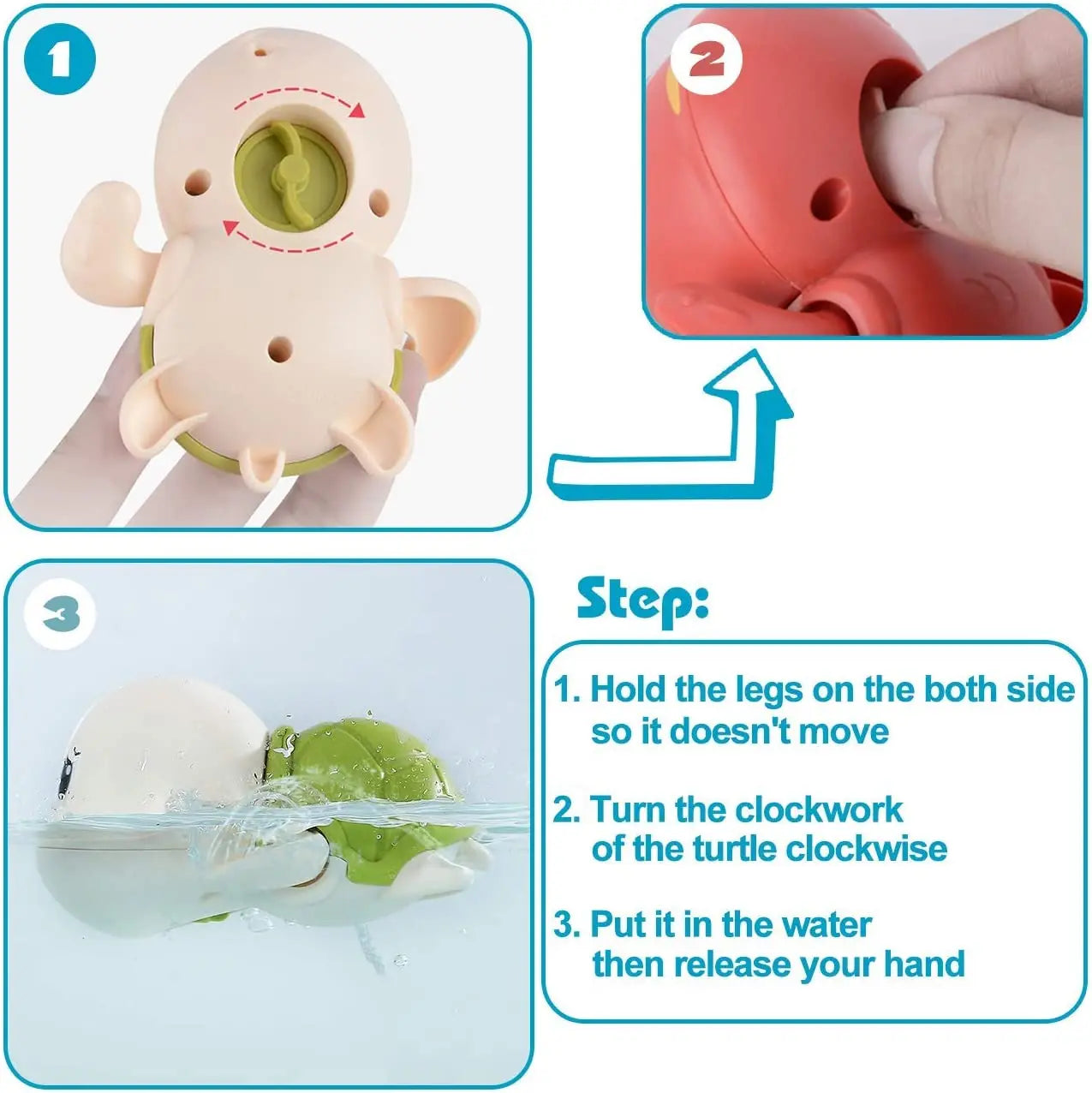 1-6PCS Baby Bath toys water chain clock bath cute swimming turtle toys children's swimming pool beach toys kids bathroom toys
