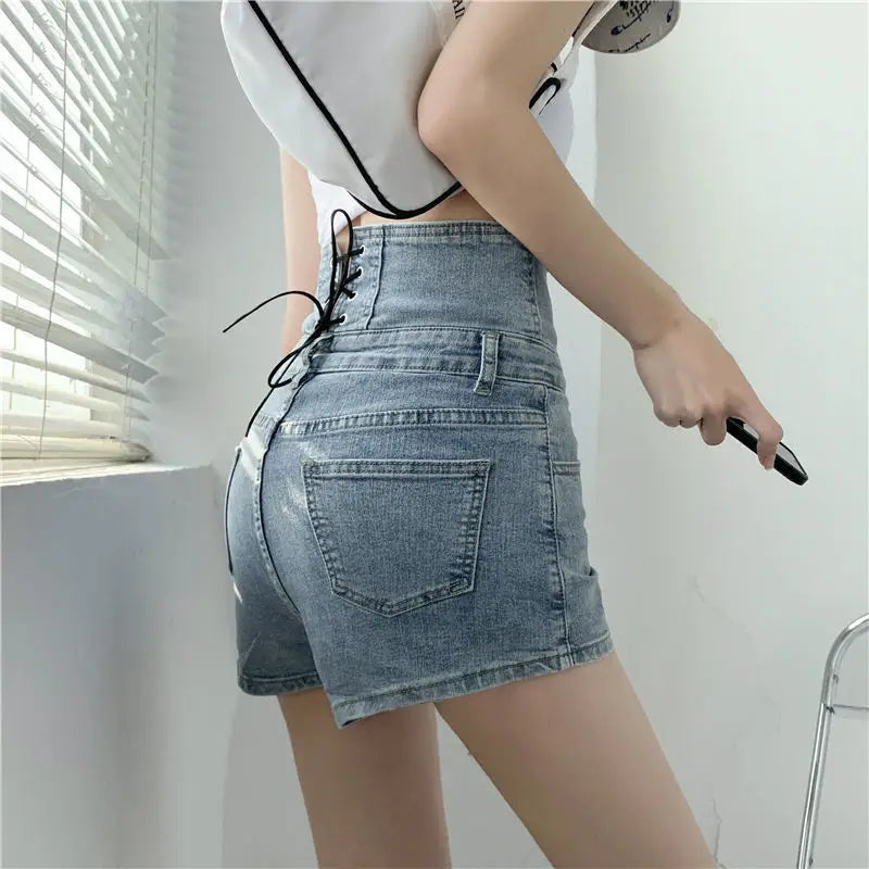 Bandage Shorts Women Denim High Waist Casual Summer Korean Style Skinny Students Simple All-match Fashion Popular Elegant Chic