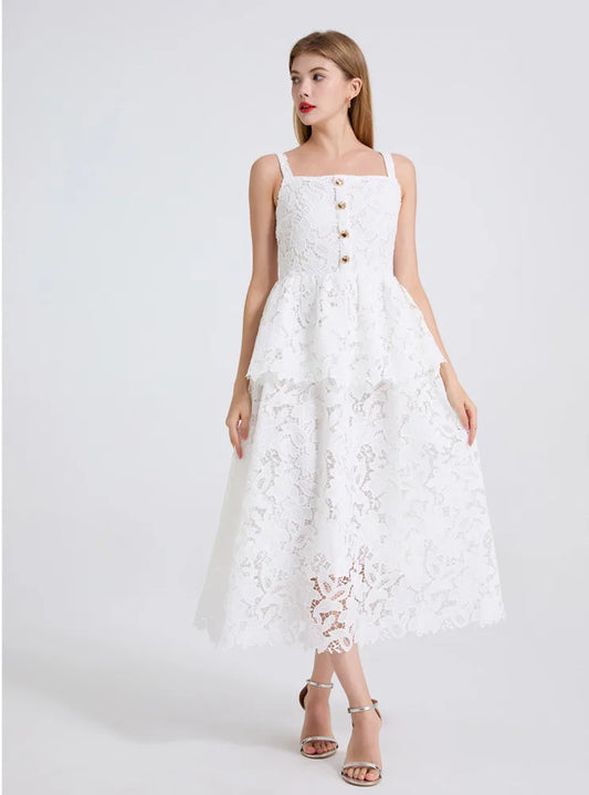 Runway Summer Embroidery Lace Long Cake Dress For Women Rhainstone Hollow Out Formal Evening Dresses Birthday Party Vestidos