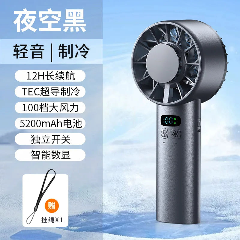 Ice compress high-speed cooling fan handheld fans USB Rechargeable portable mini fan LED Digital Display, Travel,Camping,Outdoor