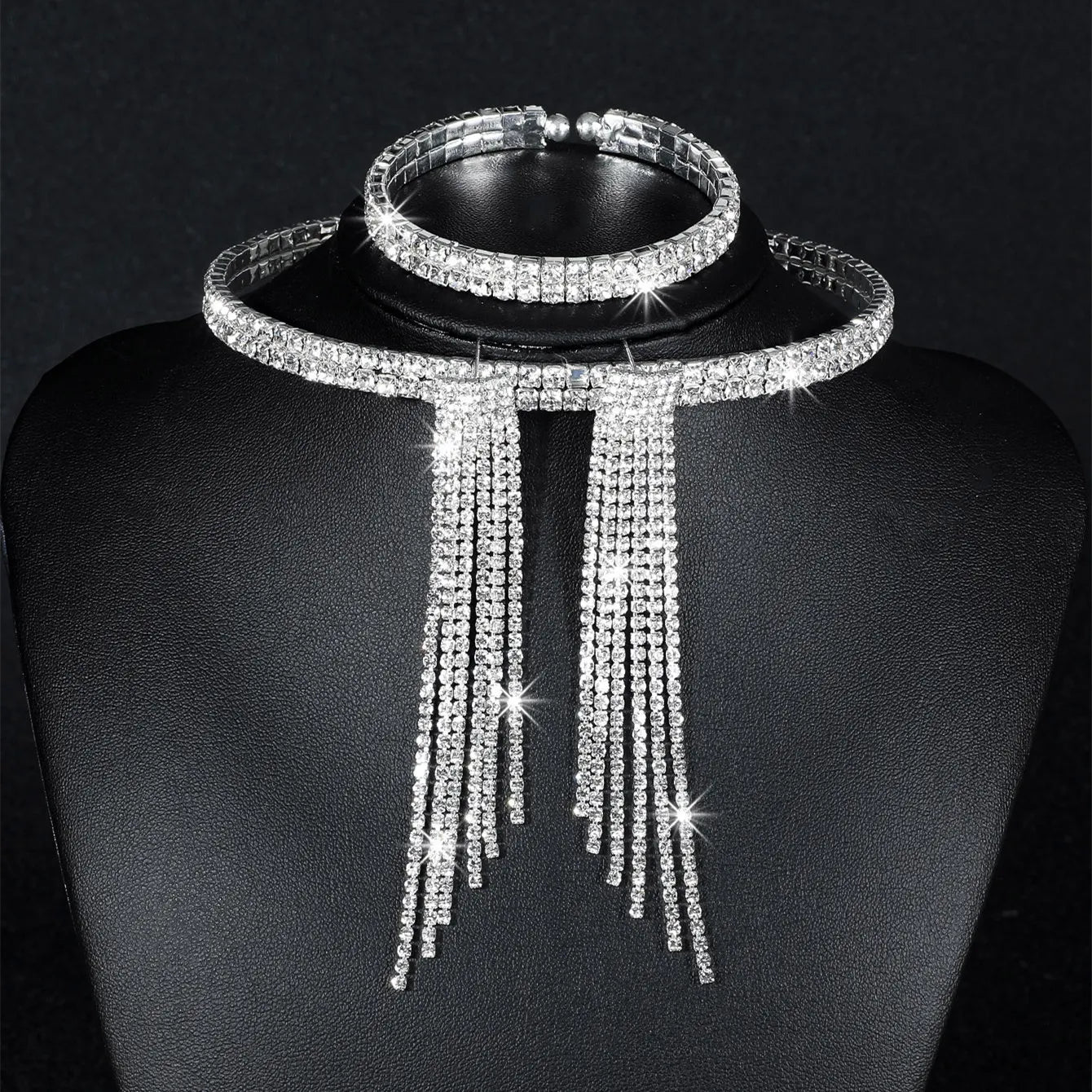 2024 Sparkling Silver Color Crystal Collar Chain Choker Necklace Bridal Women Wedding Party Diamante Rhinestone Choker Jewelry