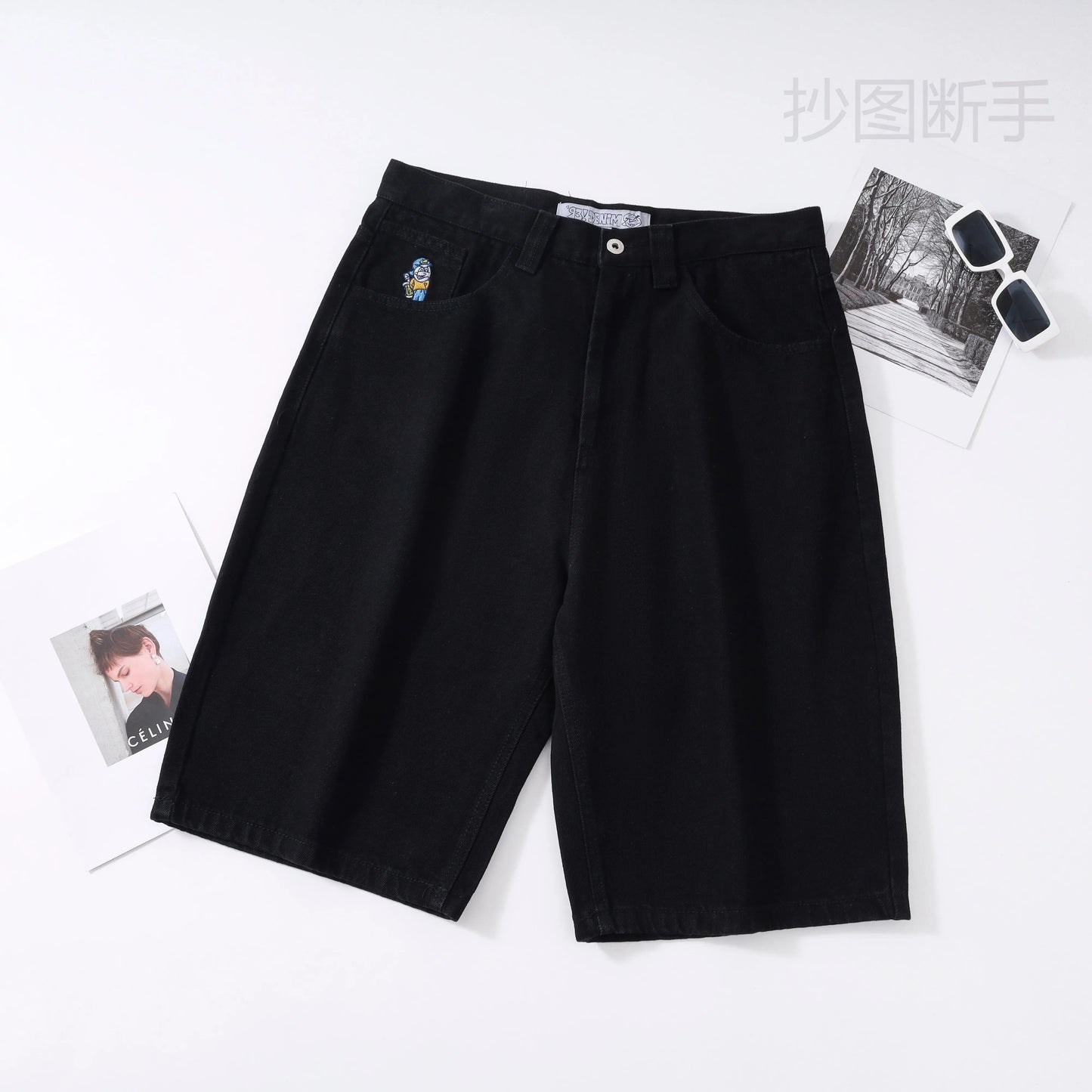 Y2K Big boy Short for Men Streetwear Baggy Jeans Embroidery Denim Leisure Short Mujer Hot Traf Men shorts jean Skate jeans men