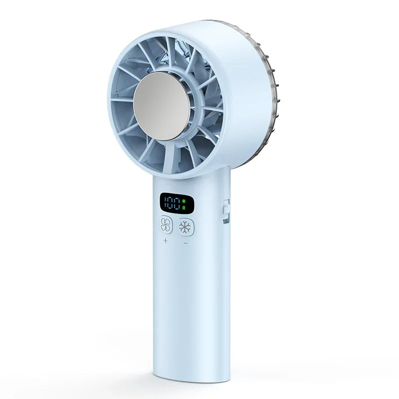 Ice compress high-speed cooling fan handheld fans USB Rechargeable portable mini fan LED Digital Display, Travel,Camping,Outdoor