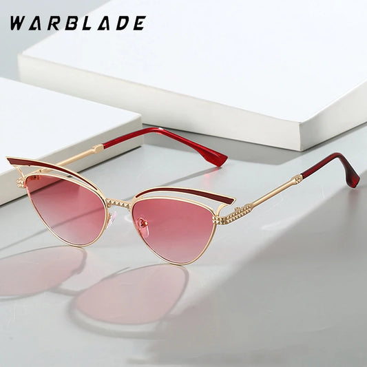 High Quality Oversized Hollow Cat Eye Sunglasses Women Brand Designer Retro Vintage Gold Pink Mirror Sun Glasses Female Shades