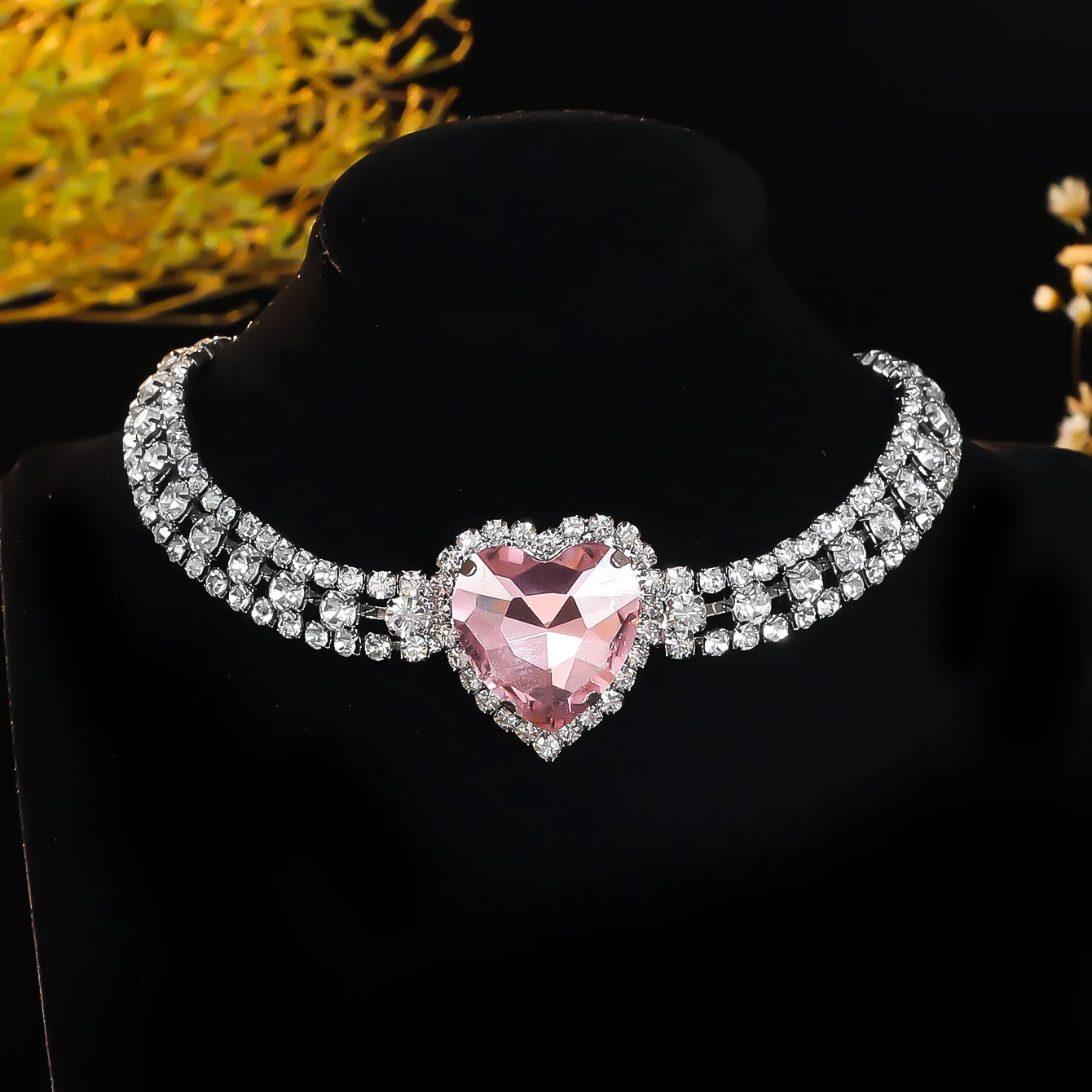 2024 Sparkling Silver Color Crystal Collar Chain Choker Necklace Bridal Women Wedding Party Diamante Rhinestone Choker Jewelry