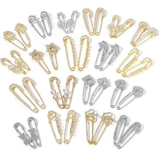 2pcs/Lot Alloy Rhinestone Brooch Pins Gold Silver Color Safety Fixed Brooches for Garment Decoration Jewelry Making