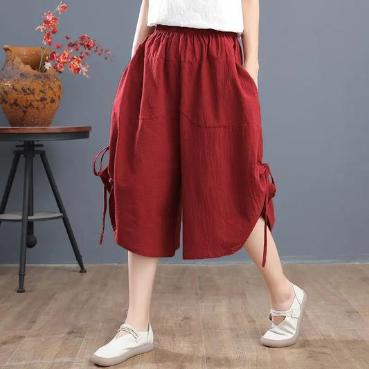 Short Pants Woman Knee Length Red Half Bloomer Shorts for Women Elastic Waist Mid Bermuda Outdoor Harajuku Fashion Casual New In