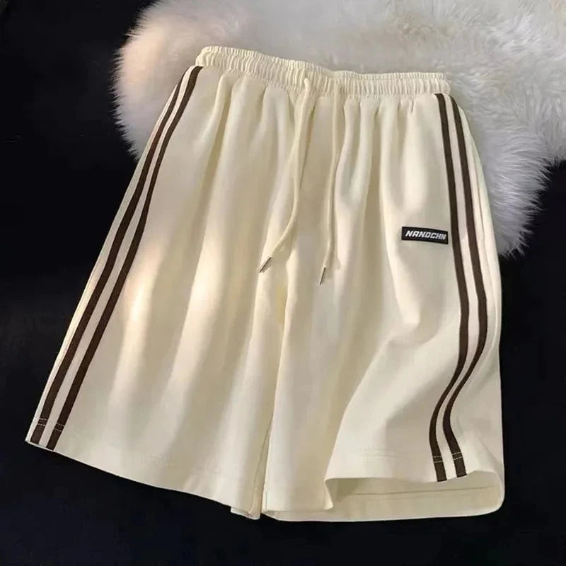 New Fashion Striped Shorts Women Summer Streetwear Loose Wide Leg Shorts Korean Casual  Sports Shorts Bf Couple Oversized