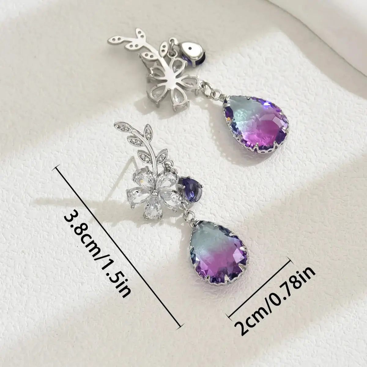 Elegant Flower Water Drop Purple Crystal Zircon Dangle Stud Earrings For Women Fashion Temperament Earrings Luxury Jewelry