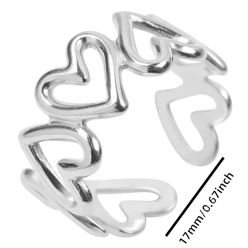Wholesale 6pcs Steel Color Rings Hug Snake Love Star Moon Shell Leaf Shaped Rings Stainless Steel Women Jewelry Charms No Fade