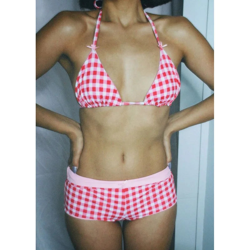 Y2K Sexy Rhinestone Cross Bikini Kawaii Bikini Gothic Bikini Swimsuit Goth Bathing Suit Summer Holiday Beachwear Bra Brief Sets
