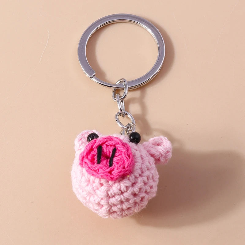 Pretty Handmade Knitted Love Heart Keychain Crocheted Flower Key Ring Pendants for Women Girls Handbag Decor DIY Jewelry Gifts