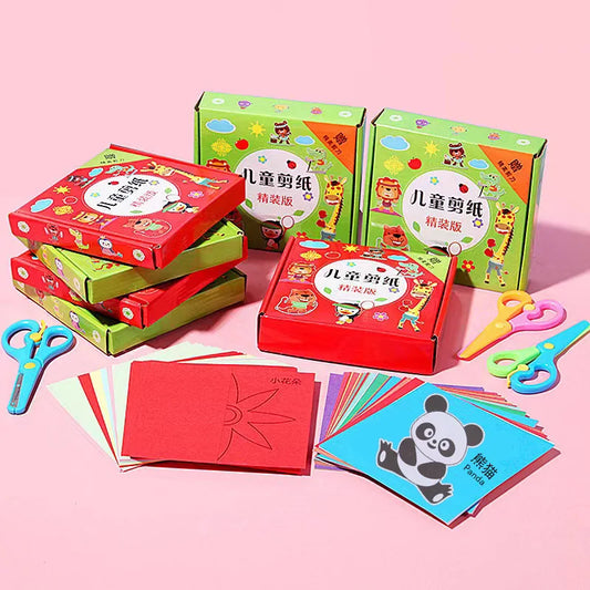 96Pcs Children DIY Colorful Paper Cutting Folding Kids Craft With Plastic Safe Scissors Concentration Training Educational Toys