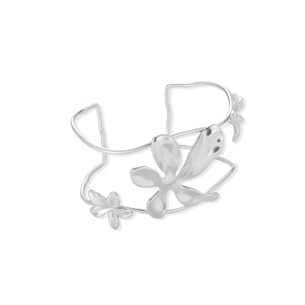 Exaggerated Flower Bangles For Women Gold Color Stainless Steel Flower Butterfly Geometric Bangle Jewelry Wedding Party Gift