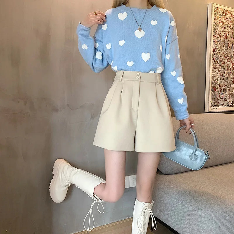 Woolen Boot Pants Wide-leg Pants  Women with High Waist Slim Solid Color Shorts Casual and Versatile Fashion