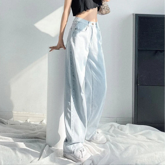 Womens Jeans Wide Leg Loosefit Denim Pants for Women Light Blue Trousers 90s Size X Larg Hippie Clothes Streetwear Original Xxl