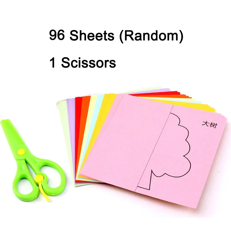 48/96pcs Children Paper Cuttings Toys Handmade DIY Material Puzzle Early Education Toy Art Supply Handicrafts with Scissors TMZ