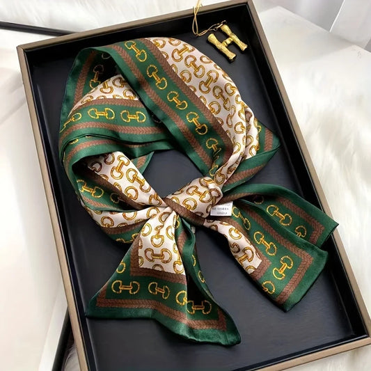 Double Sided Printed Streamer Scarf, Elegant Thin Narrow Neck Scarf Professional Shirt Matching Silky Scarf For Women