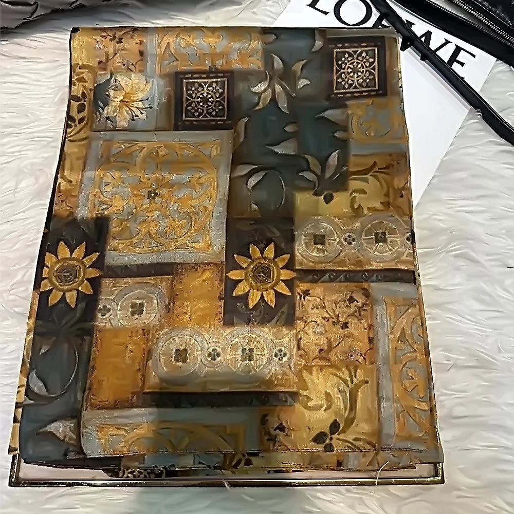 BYSIFA|New Brand Coffee Gold Silk Scarf Shawl Fall Winter Accessories Women Long Scarves Hijabs Summer Beach Shawls Foulard