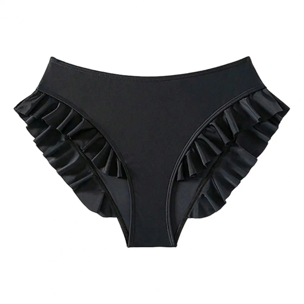 Women Swimming Trunks High-Waisted Ruffle Trim Bikini Bottoms with Tummy Control Quick-Drying Swimwear Beachwear