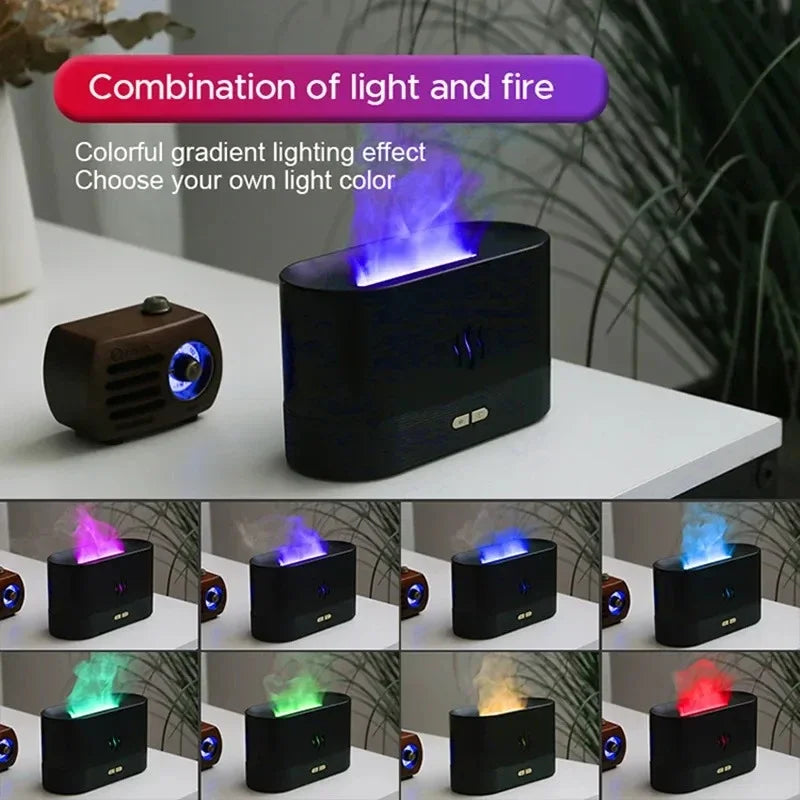 LED Lighting Ultrasonic Air Humidifier Colorful Flame Fragrance Essential Oil Lamp Perfume Simulation