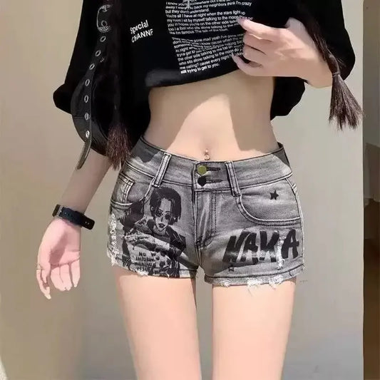 Grey Denim Short Shorts Women Summer New Slimming Unique Design Hole Versatile Spicy Girl Wide Leg Hot Pants Cotton Material