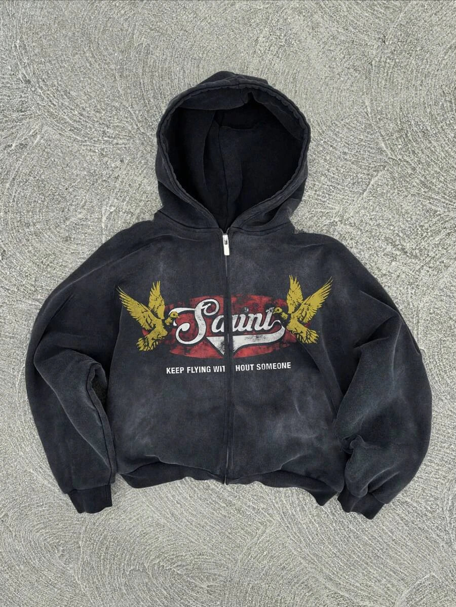 Y2K retro hip-hop trend pattern print men clothing streetwear hoodie fall winter Harajuku jacket gothic casual zip up hoodies