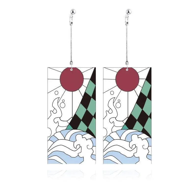 Demon Slayer Kamado Tanjirou Earrings Ear Clip Cosplay Halloween Accessories Prop for Womens Girls