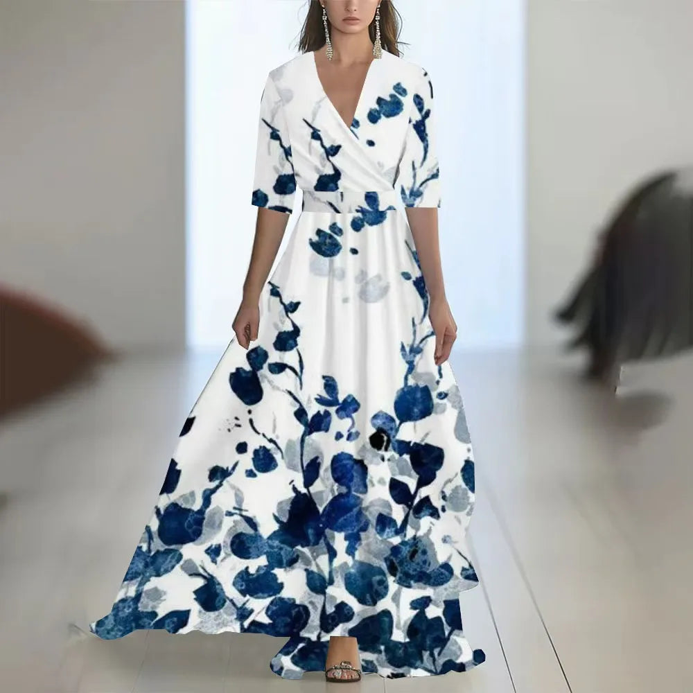 Rochie de vară elegantă cu mânecă lungă și imprimeu floral, casual, cu imprimeu floral, talie înaltă, stil streetwear
