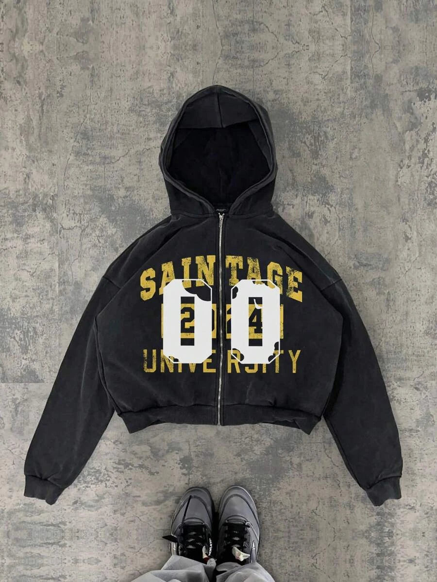 Y2K retro hip-hop trend pattern print men clothing streetwear hoodie fall winter Harajuku jacket gothic casual zip up hoodies